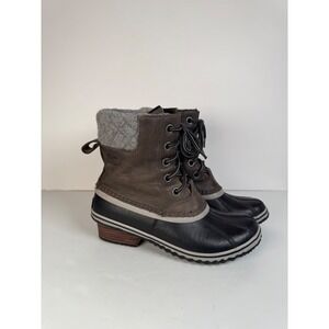 Sorel Slimpack Lace II Winter Boots Quarry Gray Black Outdoor Casual Women's 8.5